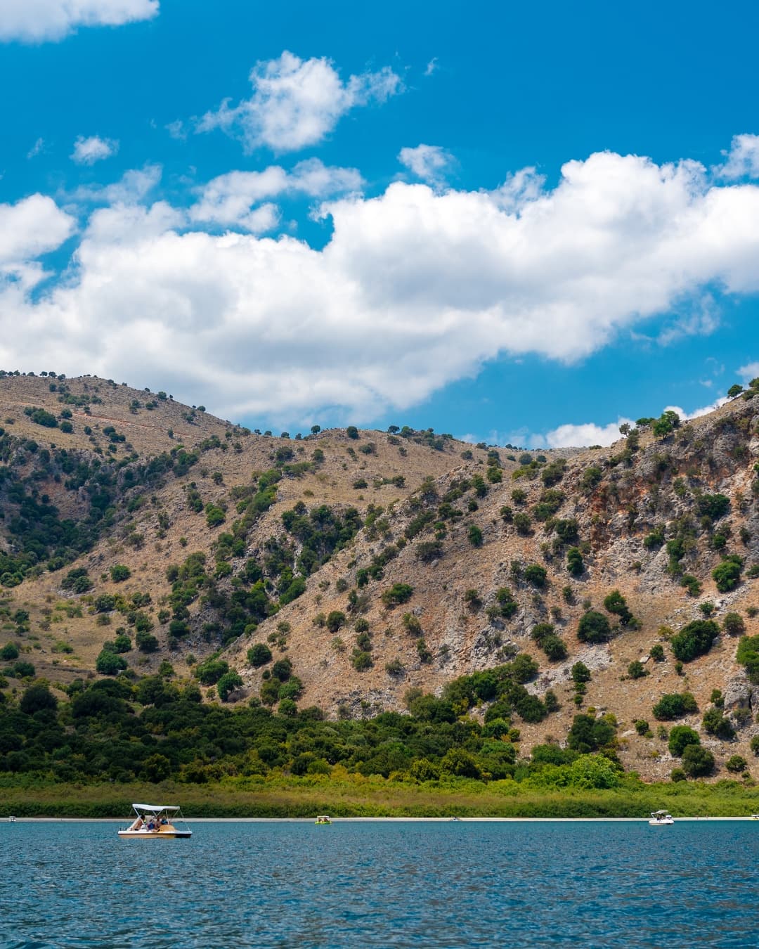 Lake Kournas and the hills of western Crete on a clear summer day